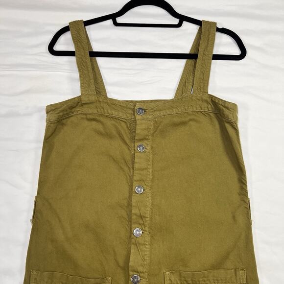Etica Luisa Dress Size S Olive Green Denim Midi Button Front Straps NO TIE BELT - Picture 3 of 13